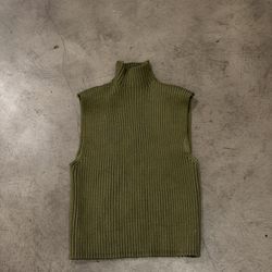 Zara Olive Green Ribbed Sleeveless Mock Neck Top
