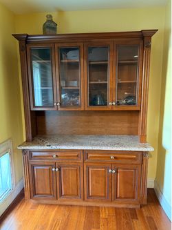 Solid Wood Buffet Hutch / China Cabinet with Granite Top