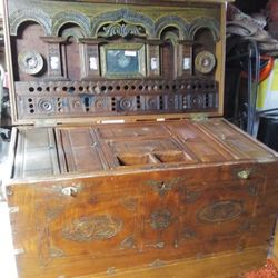 Antique Golden Teak Wood Actors Trunk