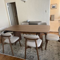 Mid Century Modern 7pc Dining Table Set, Free Delivery ✅ Walnut Modern Dining Set Wood 