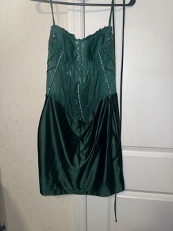 Green Satin Beaded homecoming dress