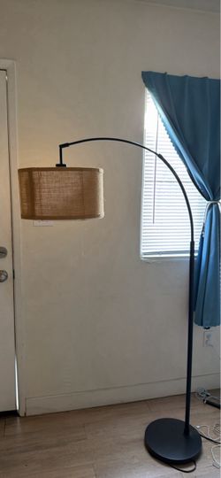 Arc Floor Lamp with Burlap Drum Shade