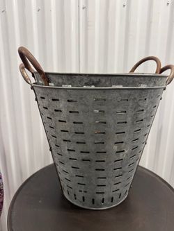 Two Galvanized Metal Olive Bucket with Handles