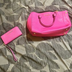 pink Michael Kors Saffiano + Michael Kors wallet. 