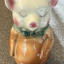 Adorable Glazed Ceramic Antique Piggy Bank