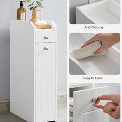 Slim Storage Cabinet, Narrow Storage Organizer with Slide Out Drawers, Freestanding Toilet Paper Holder, Small Space Skinny Cabinet for Bathroom Kitch