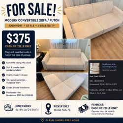 Modern Cream Convertible Sofa Bed / Futon – Excellent Condition