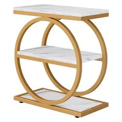 Slim 3-Tier Industrial Side Table – Wood & Metal