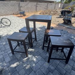 Wooden Table + Stools