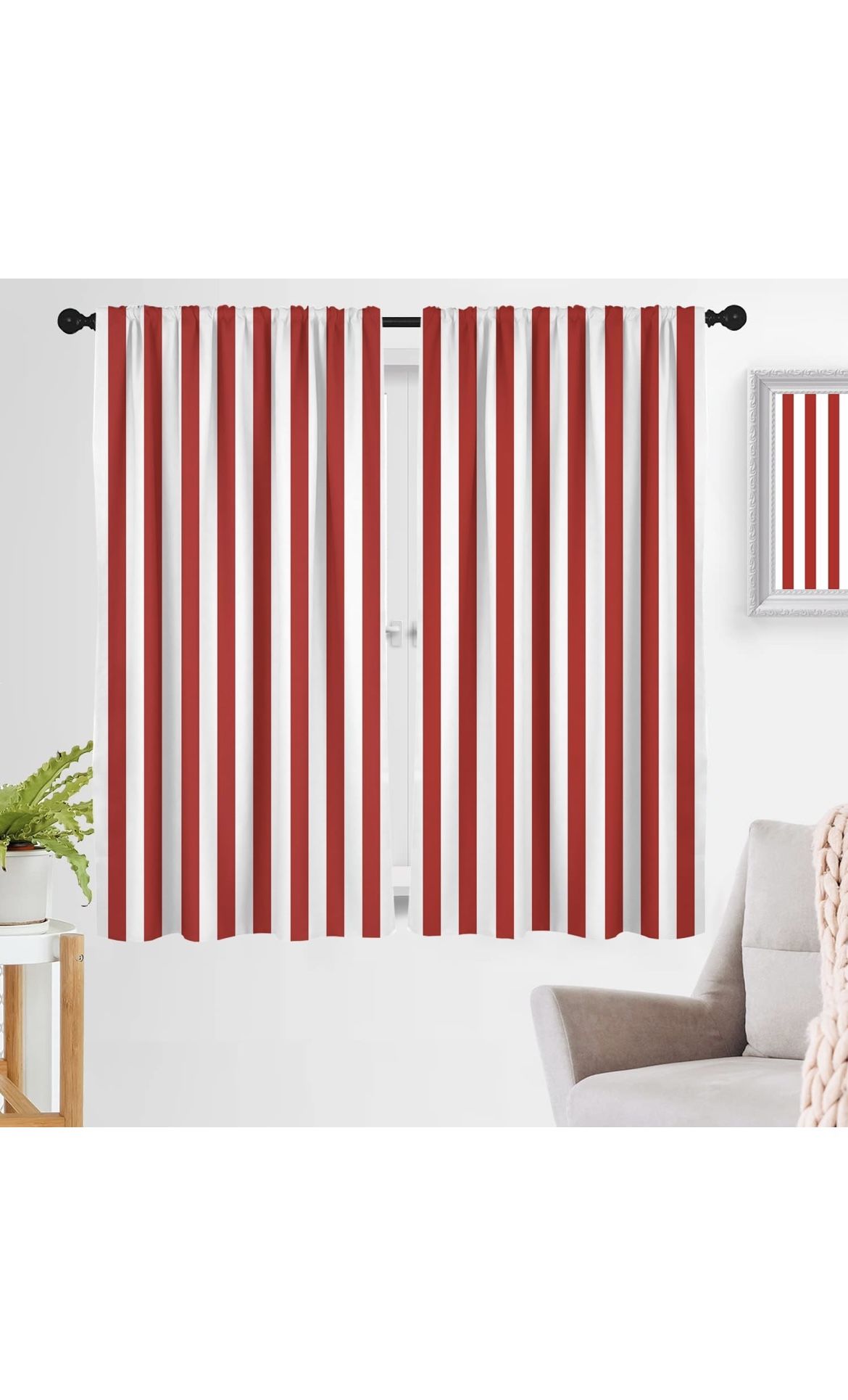 zokyer Red and White Striped Window Curtain