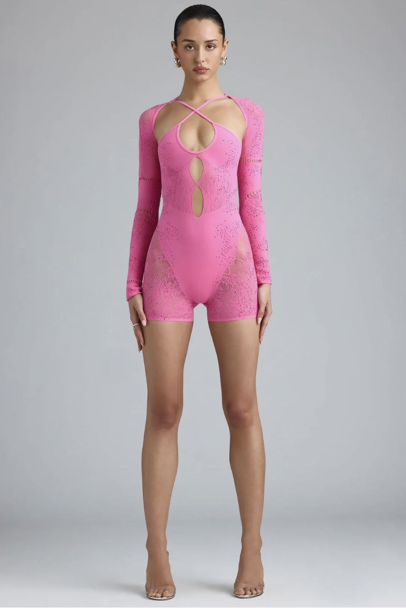 Oh Polly Melody Embellished Cut-Out Unitard (Bubblegum Pink)