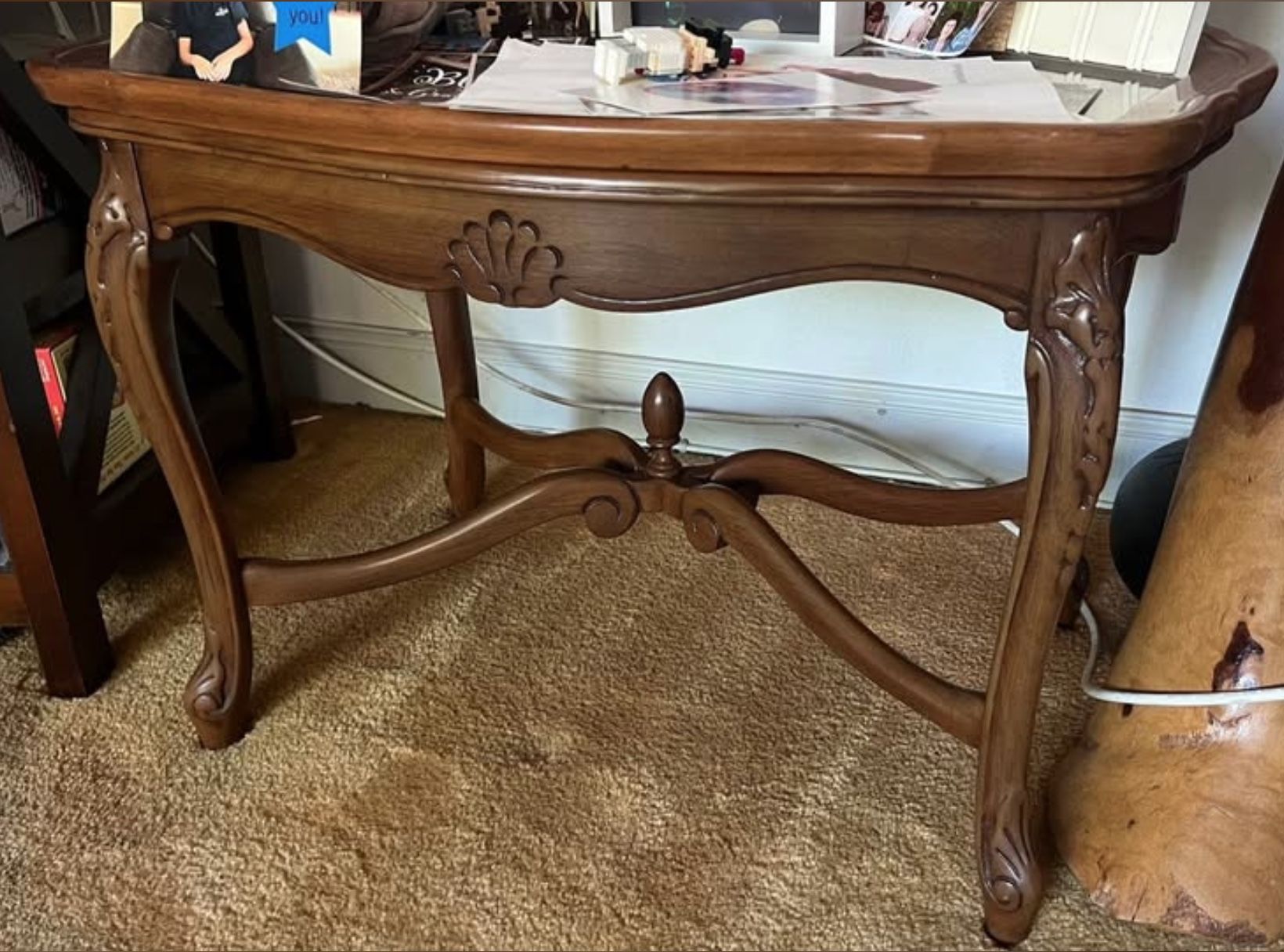 Wood console table - Glass Top