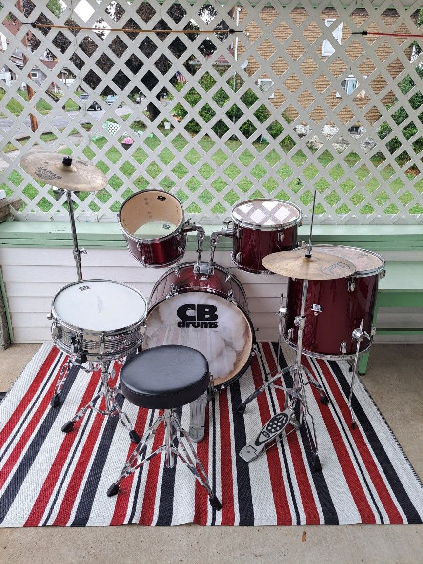 7 Peice CB Ruby Red Drum Set Pearl Symbols