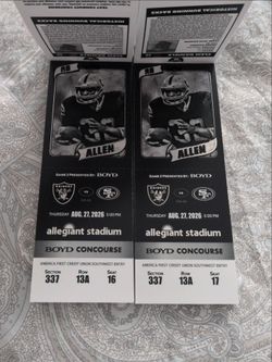 2 Raiders vs 49ers Thurs. Aug 27 2026
