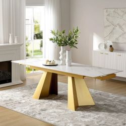 White Stone Dining Table with Black Legs NEW