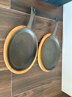 Cast Iron Fajita Skillets and wood bases