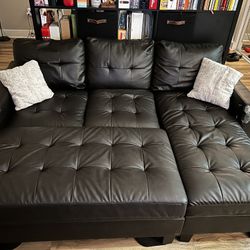 L - Shaped Bonded Leather Sectional Couch With Ottoman (2 Accent Pillows Included!) 