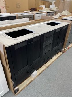Bathroom vanity cabinet 72” solid mango Quartz top with sinks and backsplash