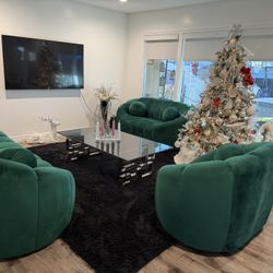 Yolanda Curved Green Velvet Sofa Set 