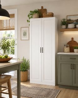 White Pantry Cabinet with Wine Storage