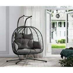 Double Wicker Patio Indoor Swing Egg Chair 