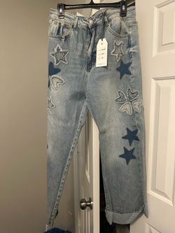 Star & Heart Patch High Rise Dad Jeans