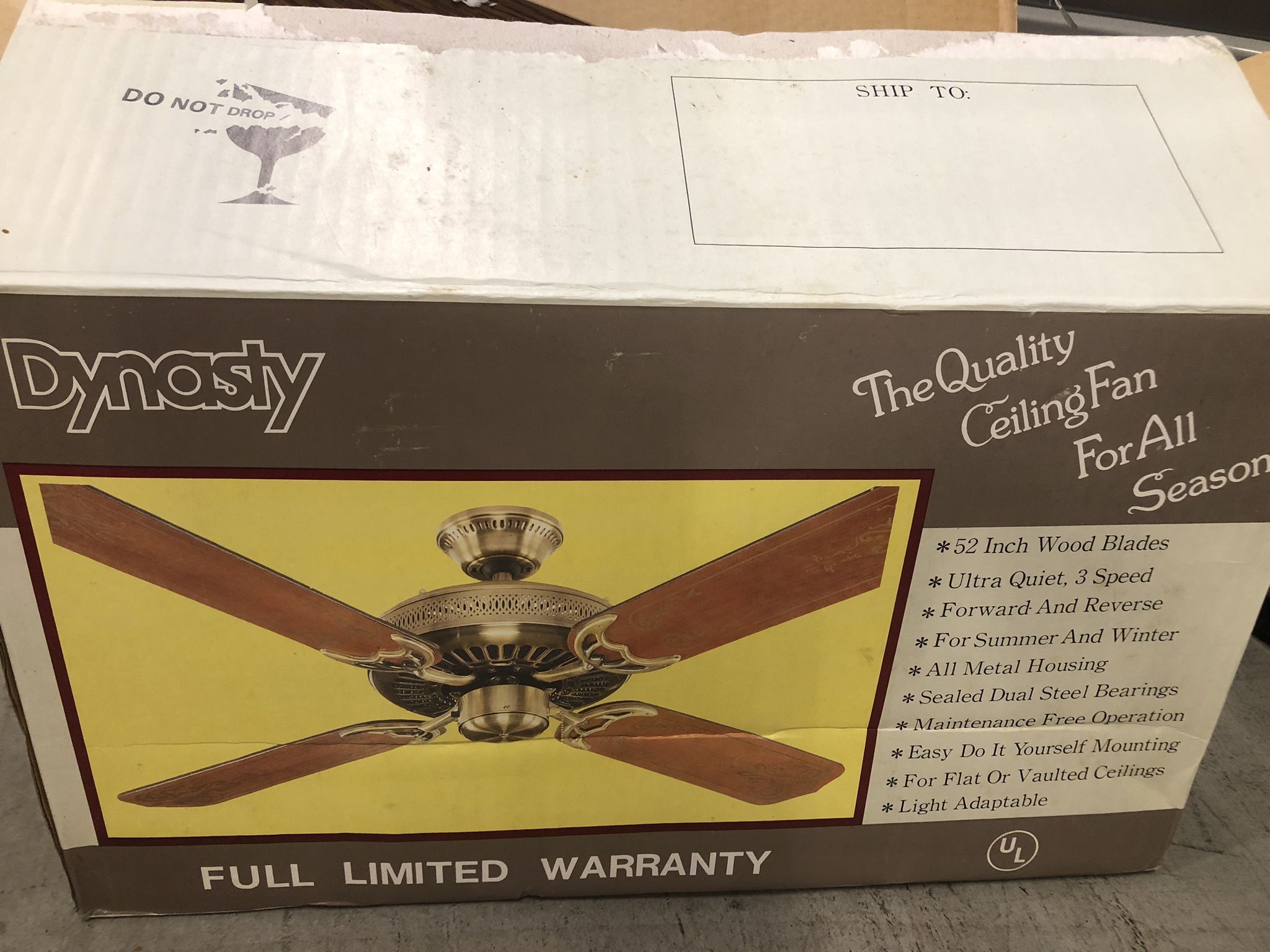 Vintage Dynasty Aspen II 52" Ceiling Fan Antique Brass NEW