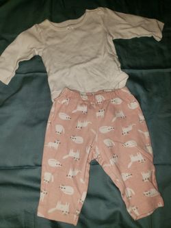 Girls long sleeve onesie and pink cat pants