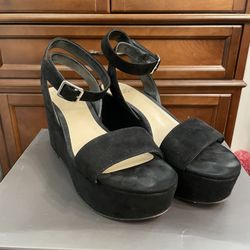 Vince Camuto Black Platform Wedge Sandals 7.5M At