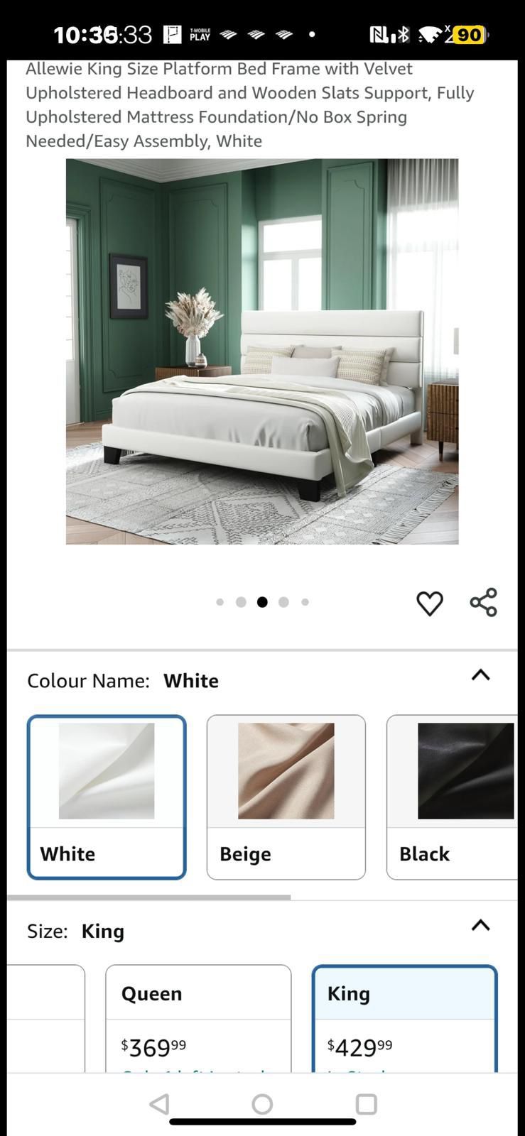 Allewie King Size Platform Bed Frame with Velvet Upholstered Headboard and Wooden Slats Support,