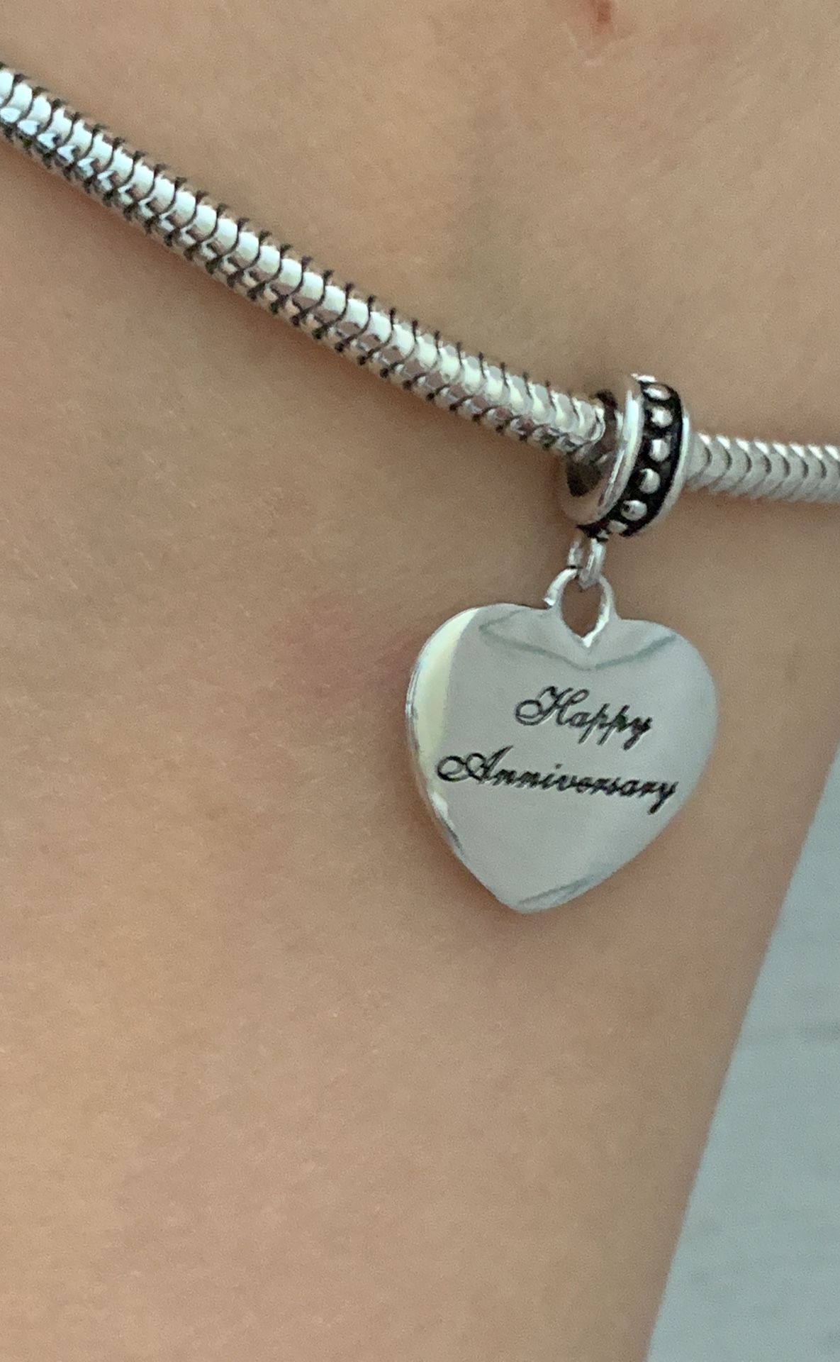 Solid Sterling silver Happy Anniversary dangle charm(charm only) , fits Pandora bracelet
