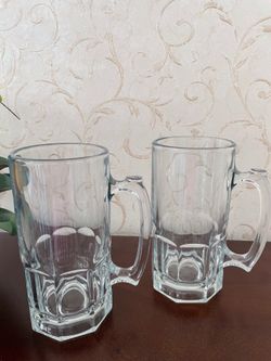 Large Glass Beer Mugs 28oz Libby Heavy -Thumb Rest -Excellent