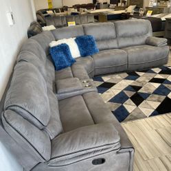 *Labor Day Now*---Alejandra Gray Fabric Reclining Sectional Sofa---Delivery And Easy Financing Available 