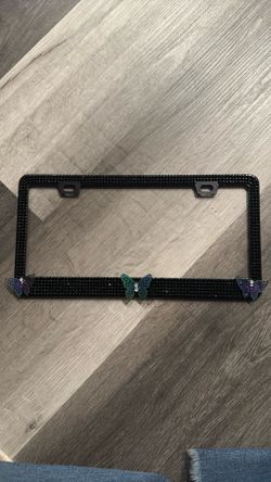 Black Rhinestone License Plate with Butterfly Accents