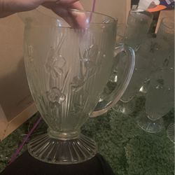 Vintage Water Pitcher And 12 Stemmed Glasses  Best Offer Need To Sell Asap