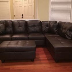 Brown Leather Sectional Couch And Ottoman