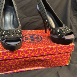 Tory burch Navy black peep toe platform