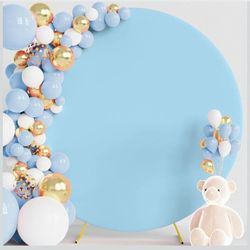 7.2FT Round Backdrop Cover Round Arch Covers with Buckles Polyster Dusty Blue Circle Balloon Arch Cover for Wedding Birthday Party Ceremony De