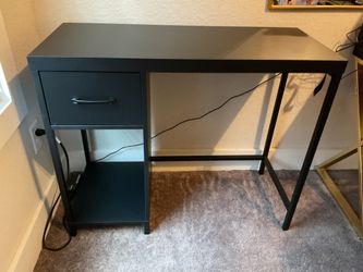 Modern Metal Frame Computer Desk — Drawer & Shelf