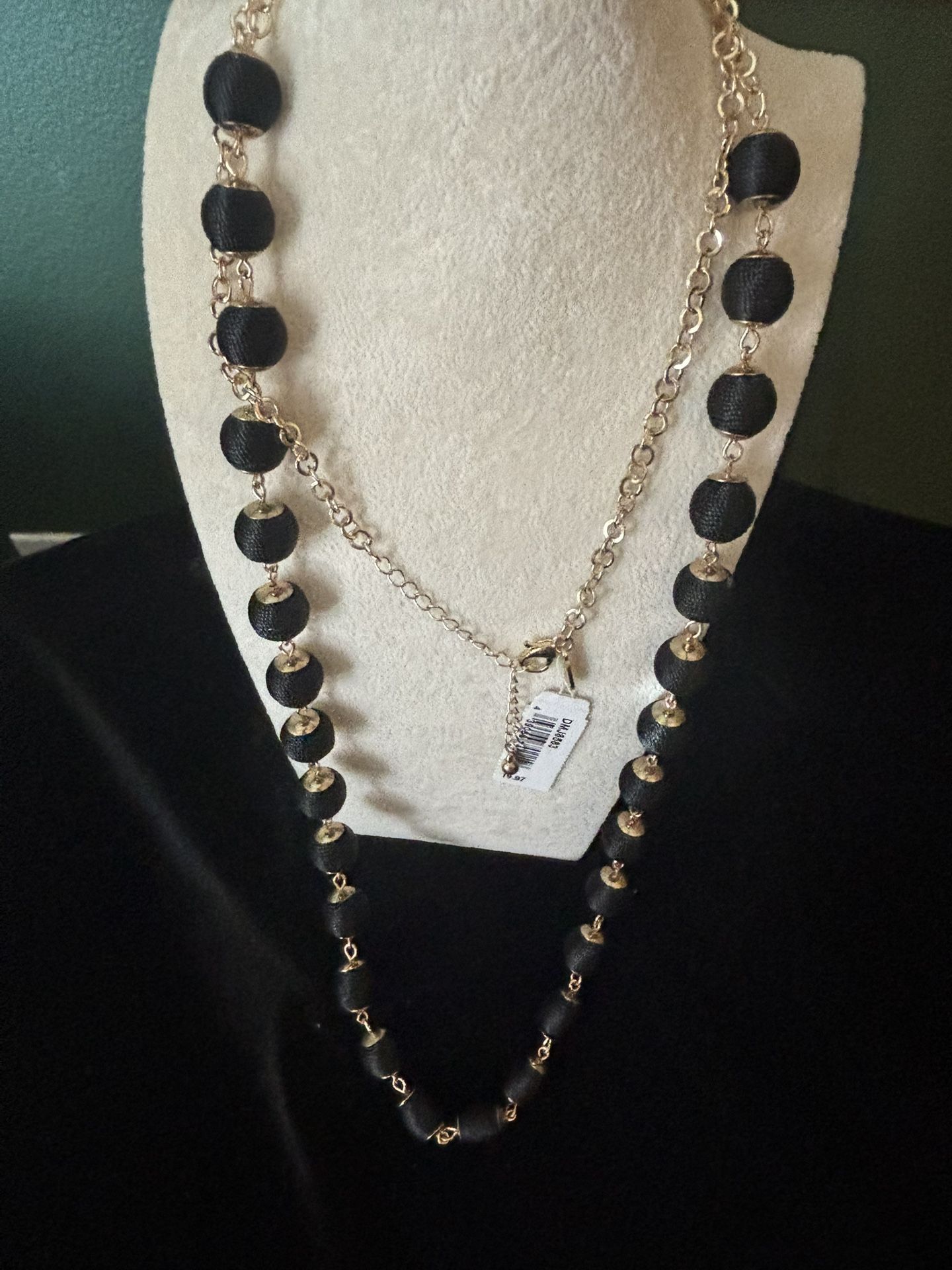 Black Silk Bead with Gold Tone Metal Accents And Chain Natasha