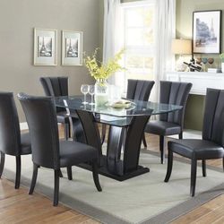 Brand New Black 7pc Modern Style Dining Table Set 