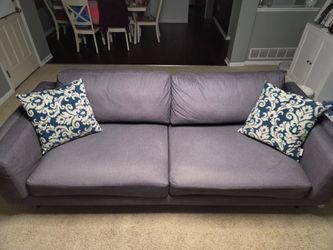 Dark Gray Two-Cushion Sofa with Throw Pillows