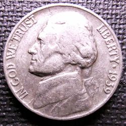 1939-P Jefferson Monticello Nickel In Good Circulated Condition.