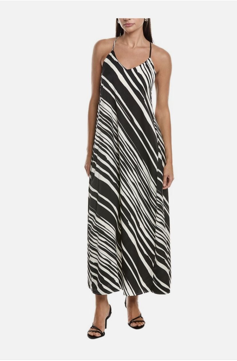 Brand New Woman’s Nicole Miller brand Black and White Striped Maxi Dress Up For Sale