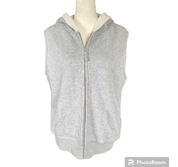 Laura Scott Women’s Large Gray Hooded Zip Up Lined Sleeveless Sweatshirt