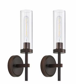 Oil Rubbed Bronze Wall Sconces Set Of Two, Bathroom Wall Sconces Vanity Lights With Clear Glass Shade, Modern Farmhouse Wall Mount Lights For Mirror B