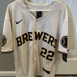 Brand New Christian Yelich Milwaukee Brewers Cream Nike Jersey Men’s Size 40 Medium