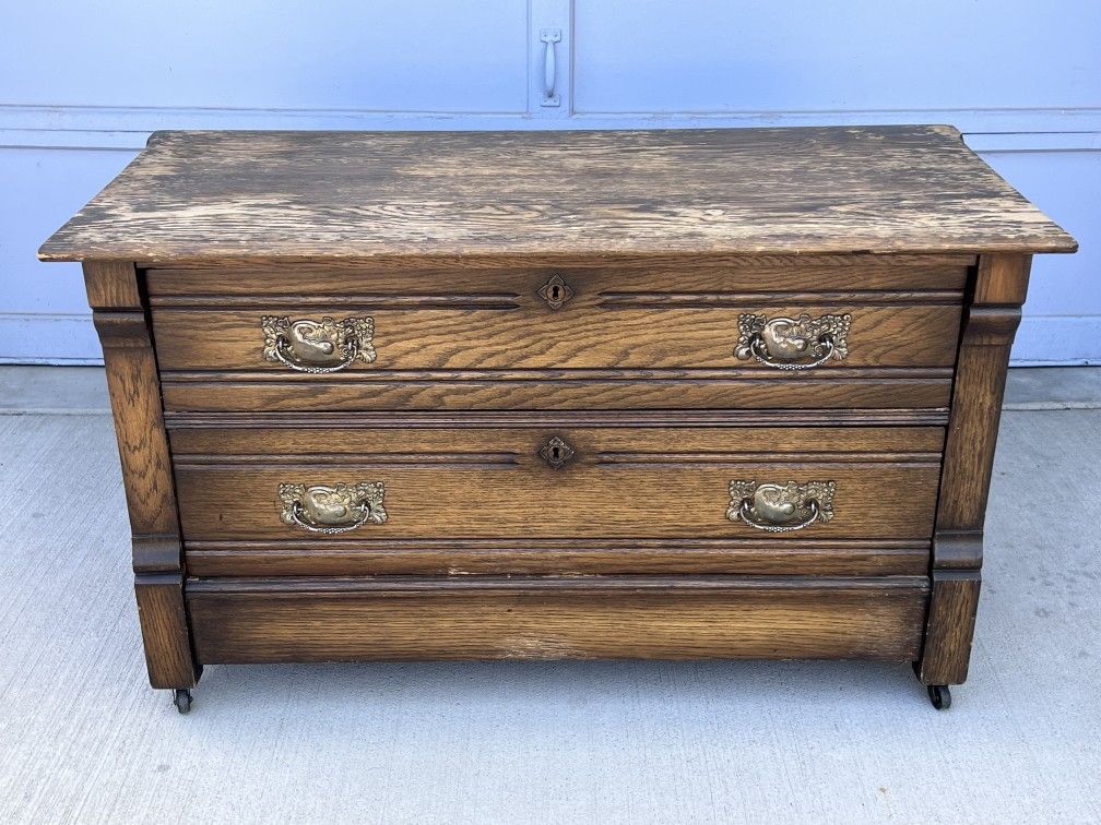 Antique 2 Drawer Dresser Chest on Wheels by N. Lorie & Co.