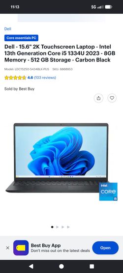 Dell 156 2K touch screen 15-in 8 GB laptop