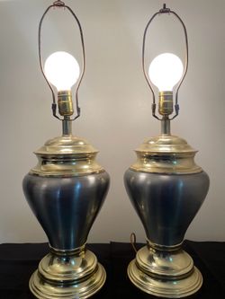 Lamp Pair – Mixed Metal Urn Bases (Working, Shadeless)
